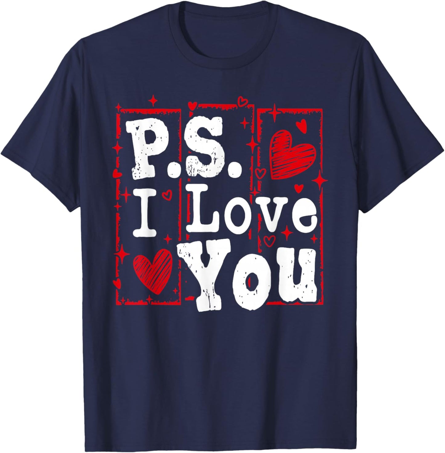 PS I Love You Day Valentine's Day Purple Heart Women Men Kid T-Shirt - T-Shirt | Navy