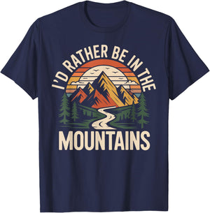 Hiker Hiking Retro Vintage I'd Rather Be in The Mountains T-Shirt - T-Shirt | Navy