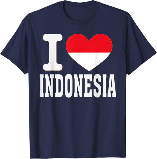 I Love Indonesia Heart Souvenir Lovers Pride Travel T-Shirt - T-Shirt | Navy