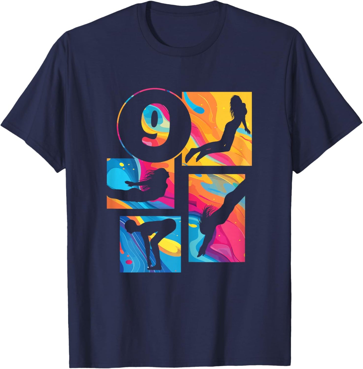9th Birthday Swimmer Swimming 9 Year Old Girl T-Shirt - T-Shirt | Navy