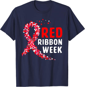 We Wear Red for Red Ribbon Week Awareness Men Women Heart T-Shirt - T-Shirt | Navy