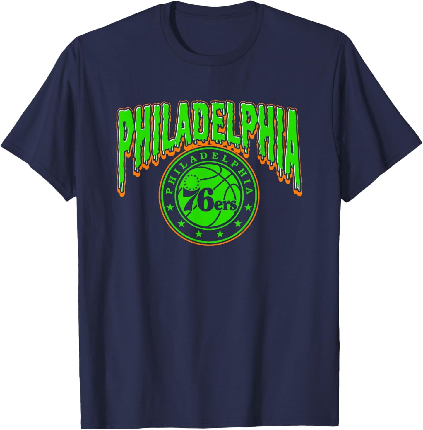 NBA Philadelphia 76ers Halloween Scary Logo T-Shirt - T-Shirt | Navy