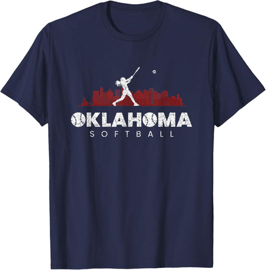 Oklahoma Softball Vintage Player Minimalist Skyline Retro T-Shirt - T-Shirt | Navy