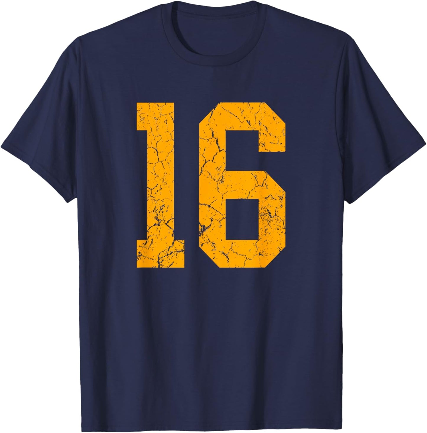 Distressed Orange Number 16 Jersey Player Uniform #16 T-Shirt - T-Shirt | Navy