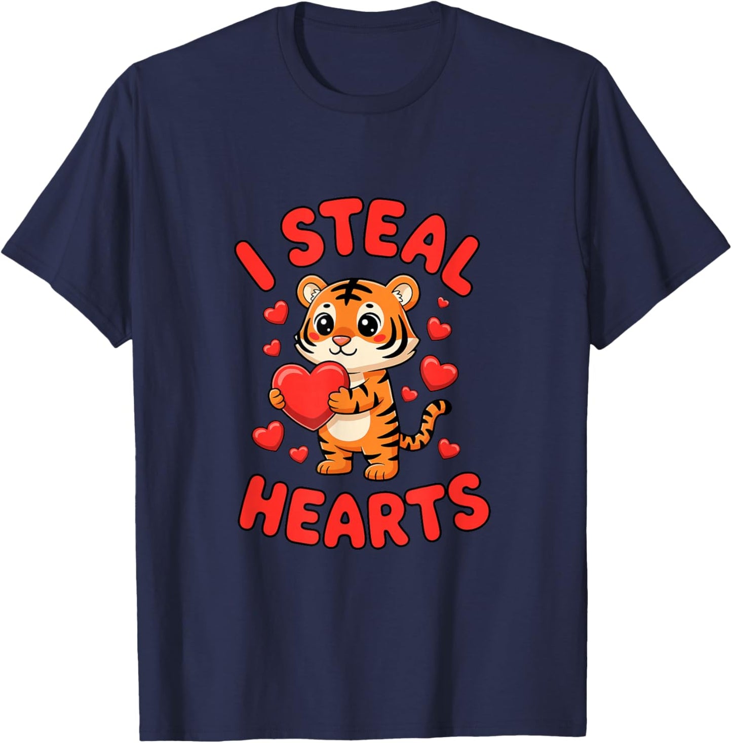 Valentine's Day Cute Tiger I Steal Hearts Love T-Shirt - T-Shirt | Navy