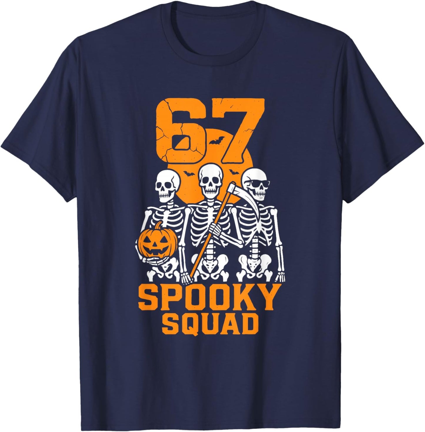 67 Halloween Meme 6 7 Numbers Six Seven Kids Skeleton Group T-Shirt - T-Shirt | Navy