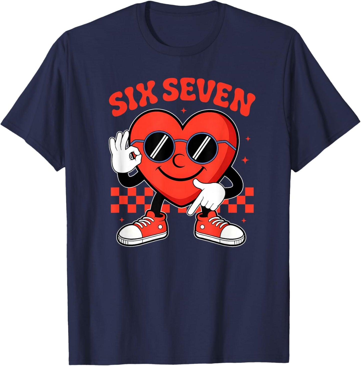 Six Seven 6 7 Valentines Day Heart Men Boys Kids 67 Meme T-Shirt - T-Shirt | Navy