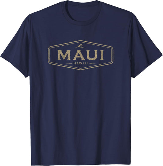 Maui Hawaii Souvenir Vacation Vintage Badge T-Shirt - T-Shirt | Navy