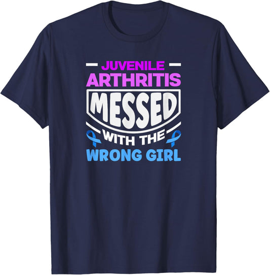Juvenile Arthritis Messed with The Wrong Girl T-Shirt - T-Shirt | Navy