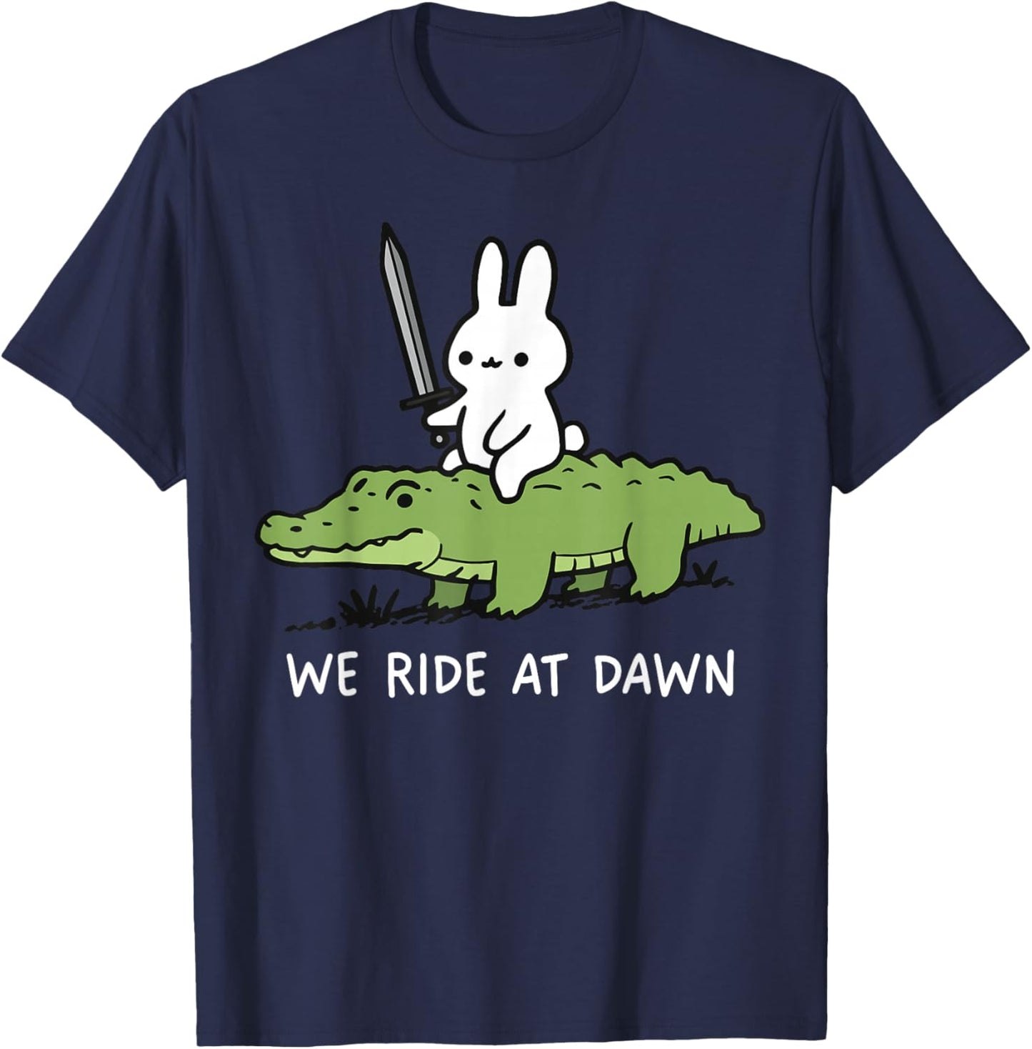 Bunny and Alligator Medieval Quirky Animal T-Shirt - T-Shirt | Navy