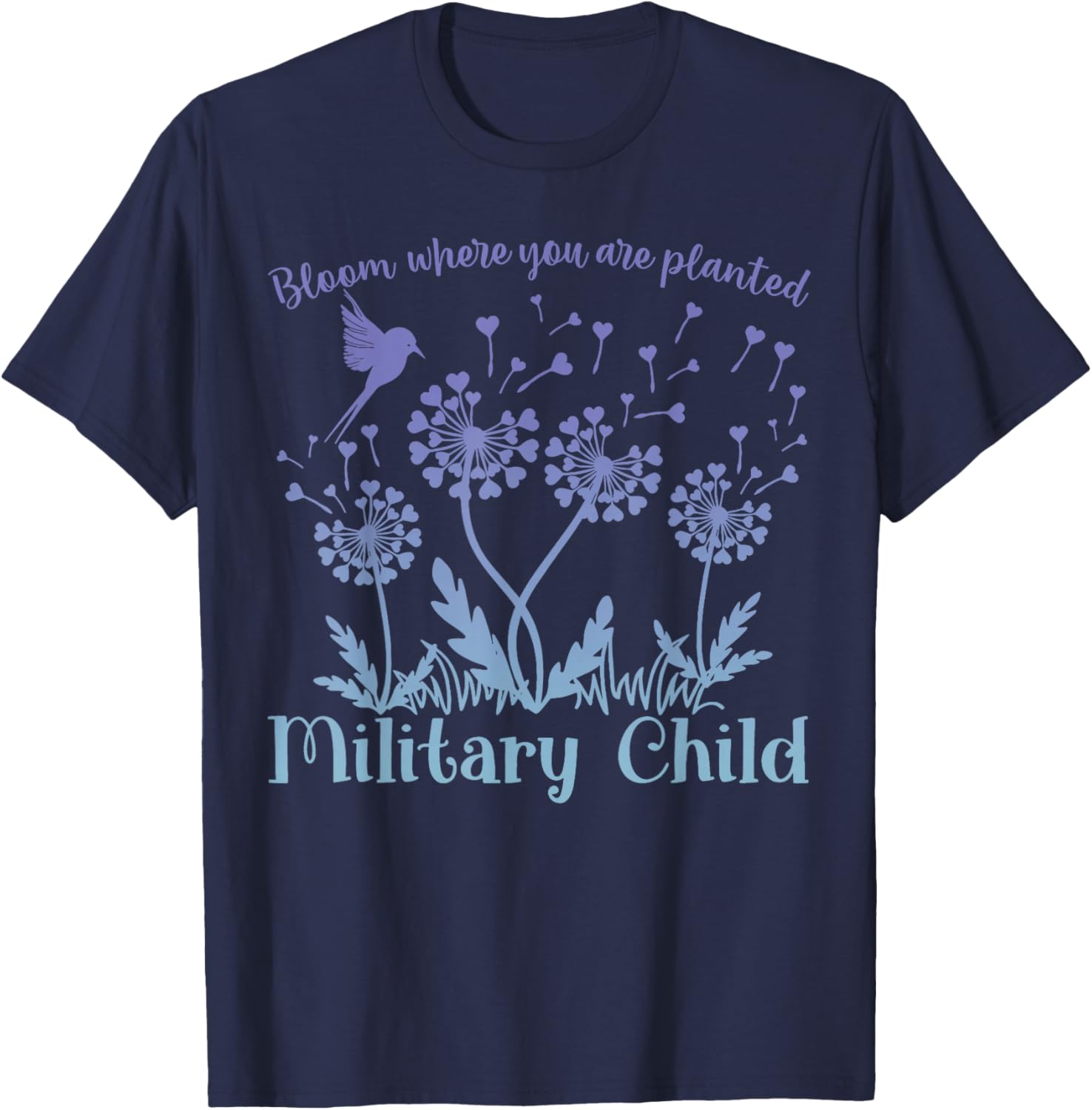 Military Kids Child Month Bloom Where You are Planted Purple T-Shirt - T-Shirt | Navy