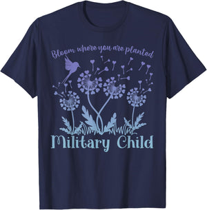 Military Kids Child Month Bloom Where You are Planted Purple T-Shirt - T-Shirt | Navy