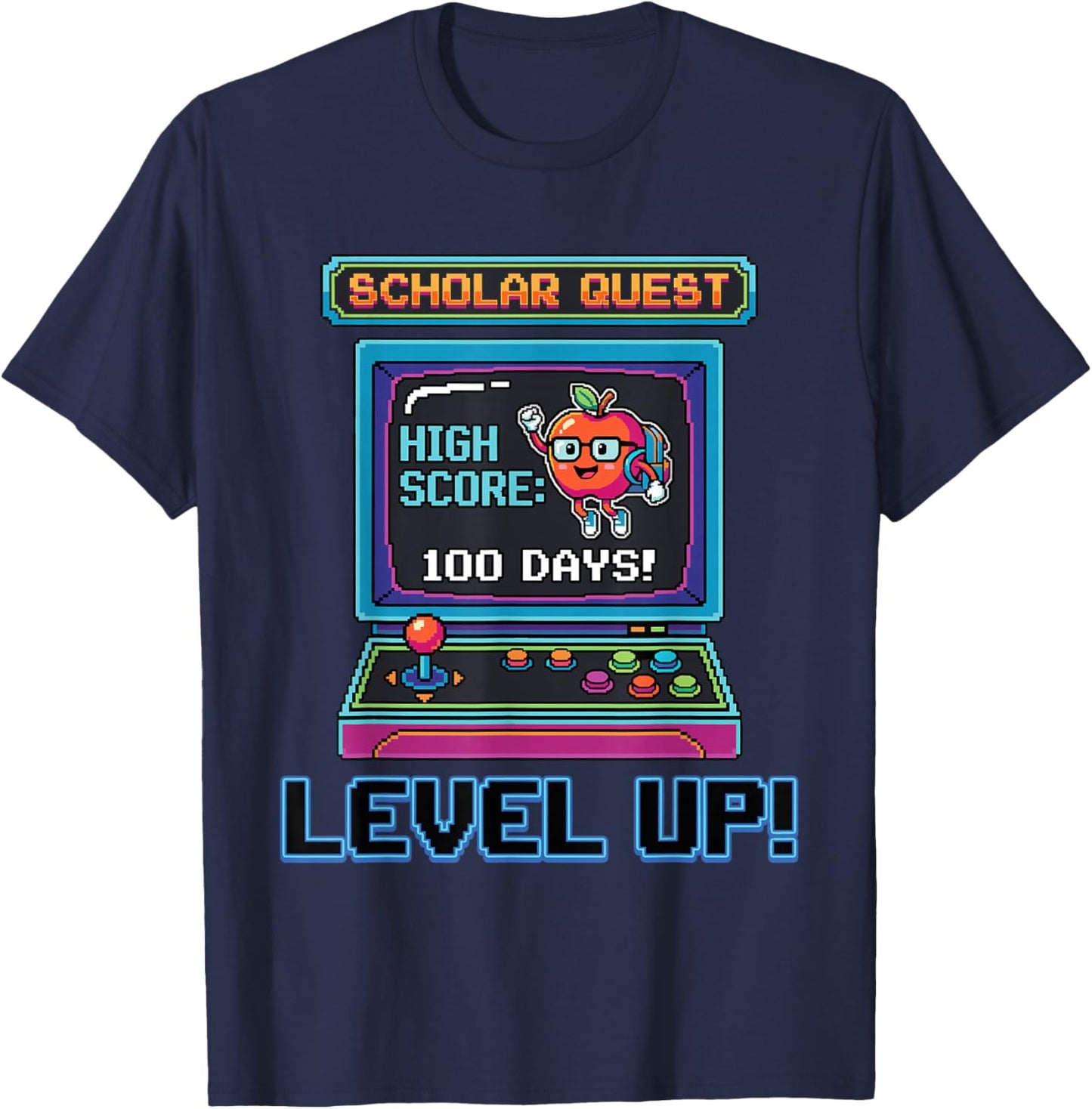 Level Up 100 Days of School Cool Gaming Game Gamer Student T-Shirt - T-Shirt | Navy