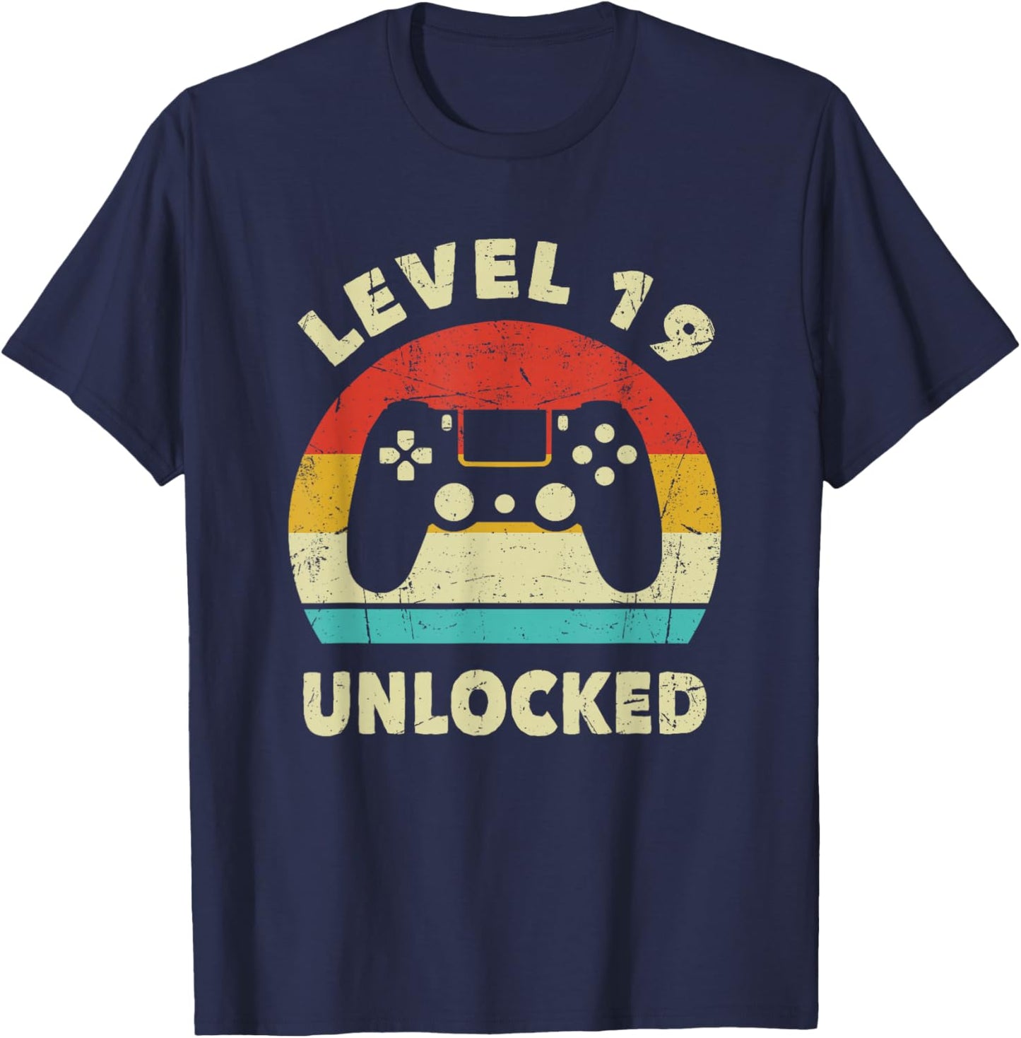 Level 19 Unlocked - Retro Vintage Funny 19th Birthday Gamer T-Shirt - T-Shirt | Navy
