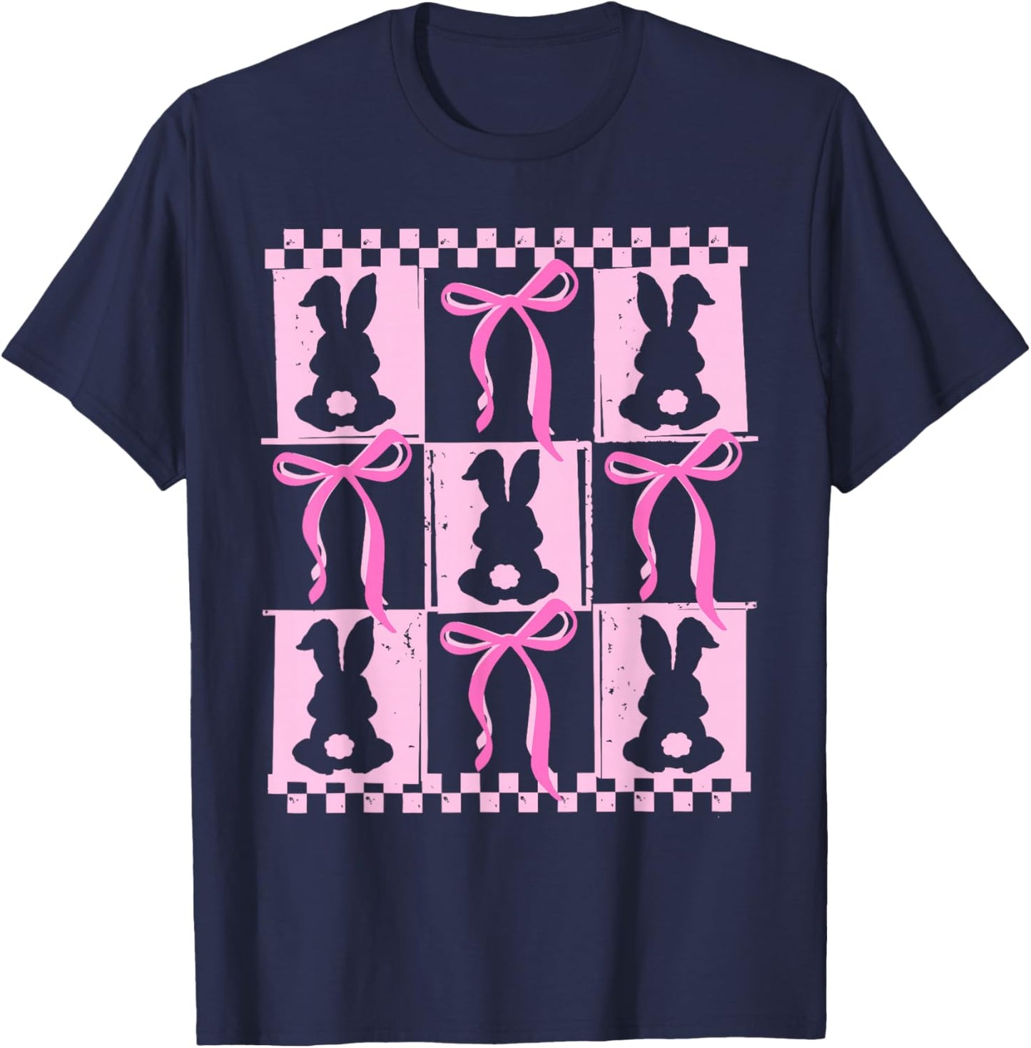 Funny Bunny Coquette Bow Rabbit Lovers Easter Retro Trendy T-Shirt - T-Shirt | Navy
