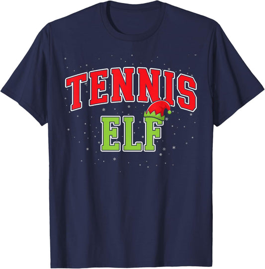 Tennis Elf Christmas Family Matching Group Xmas T-Shirt - T-Shirt | Navy