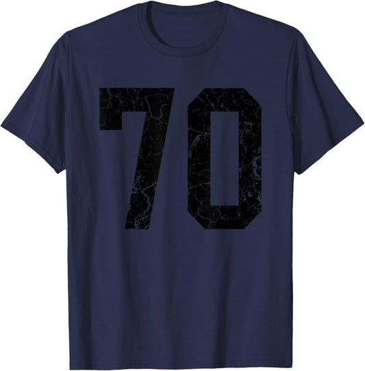 Distressed Black Number 70 Jersey Player Uniform #70 Fan T-Shirt - T-Shirt | Navy