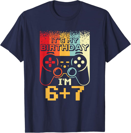13th Birthday Official Teenager Six Seven Gaming 6 7 Retro T-Shirt - T-Shirt | Navy