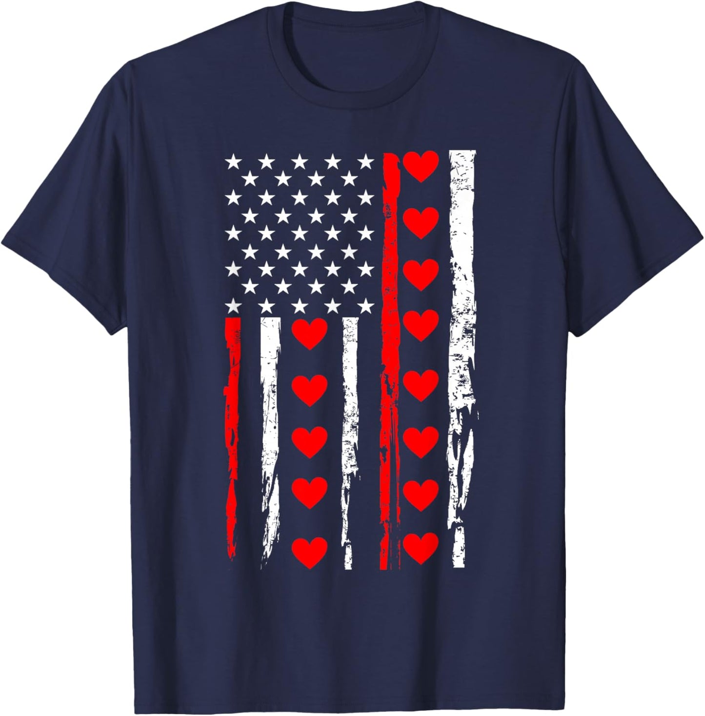 Valentines Day USA American Flag Hearts T-Shirt - T-Shirt | Navy
