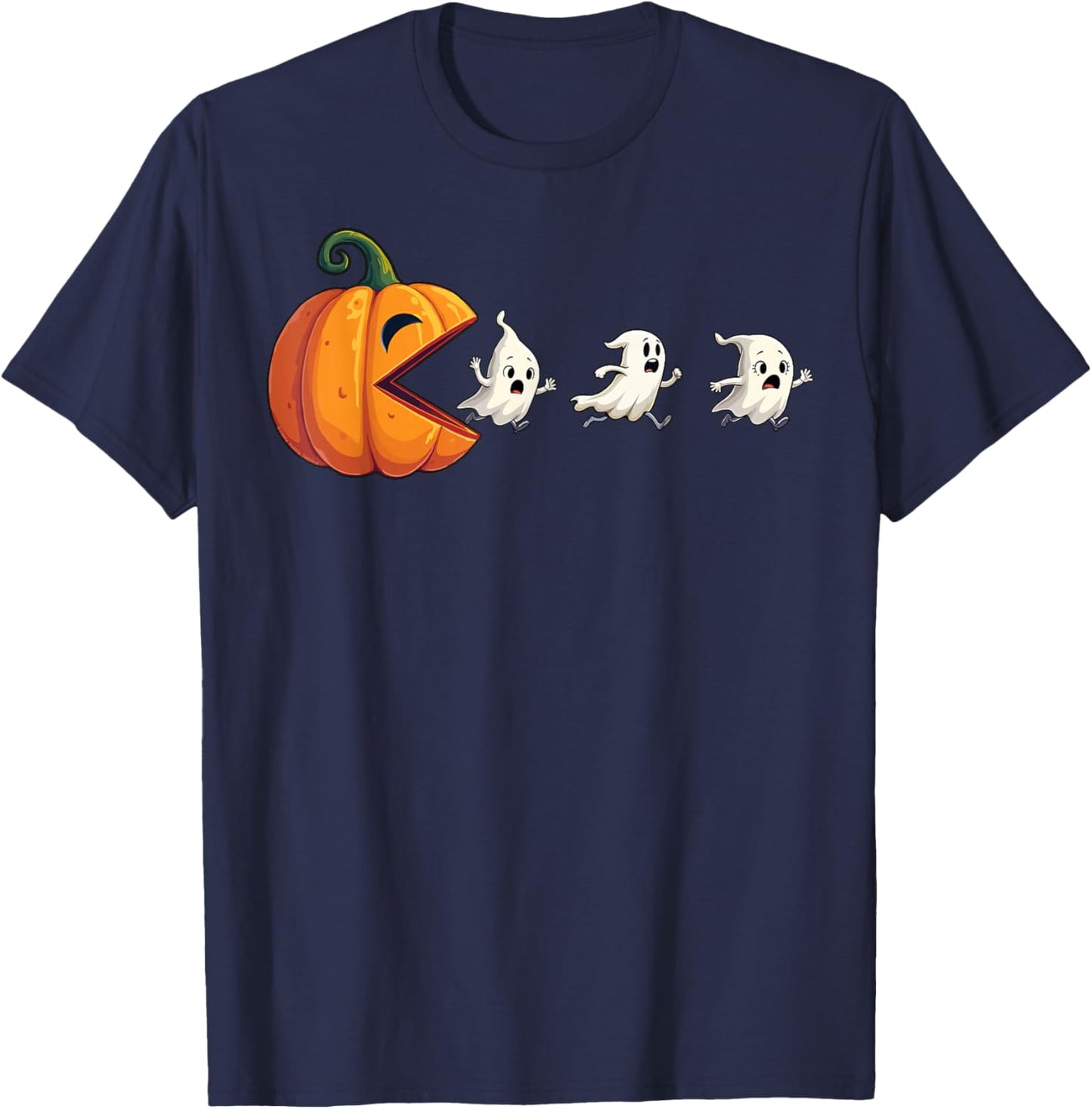 Funny Halloween Gamer Pumpkin Eating Ghosts T-Shirt - T-Shirt | Navy