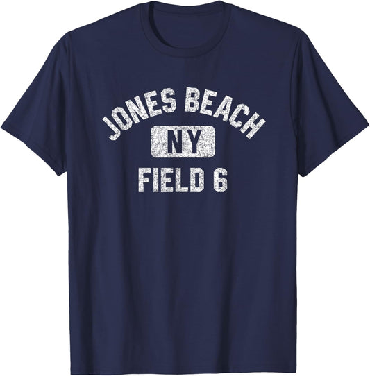 Jones Beach Field 6 Gym Style Distressed White Print T-Shirt - T-Shirt | Navy