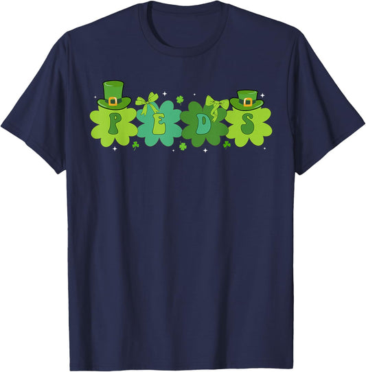 Peds St. Patrick's Day Pediatric Nurse Shamrock Peds Nurse T-Shirt - T-Shirt | Navy