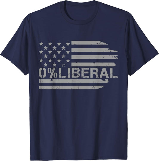 0% Liberal Zero Percent Anti Liberal - Red Republican Flag T-Shirt - T-Shirt | Navy