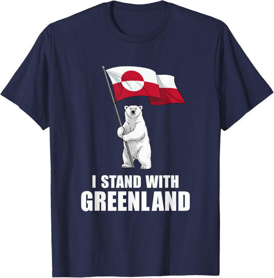 I Stand with Greenland Flag Bear Kalaallit Greenlanders T-Shirt - T-Shirt | Navy