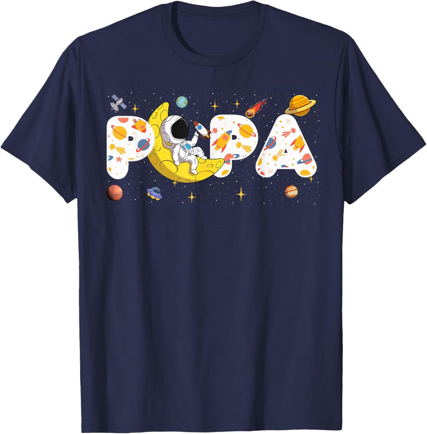 Astronaut Papa Space Birthday Planets Party Matching Family T-Shirt - T-Shirt | Navy