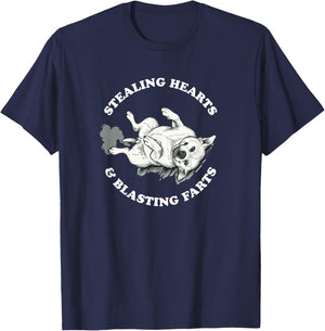 Stealing Hearts and Blasting Farts Dog Funny Puppy Humorous T-Shirt - T-Shirt | Navy