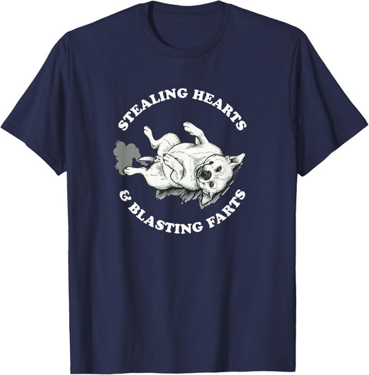 Stealing Hearts and Blasting Farts Dog Funny Puppy Humorous T-Shirt - T-Shirt | Navy