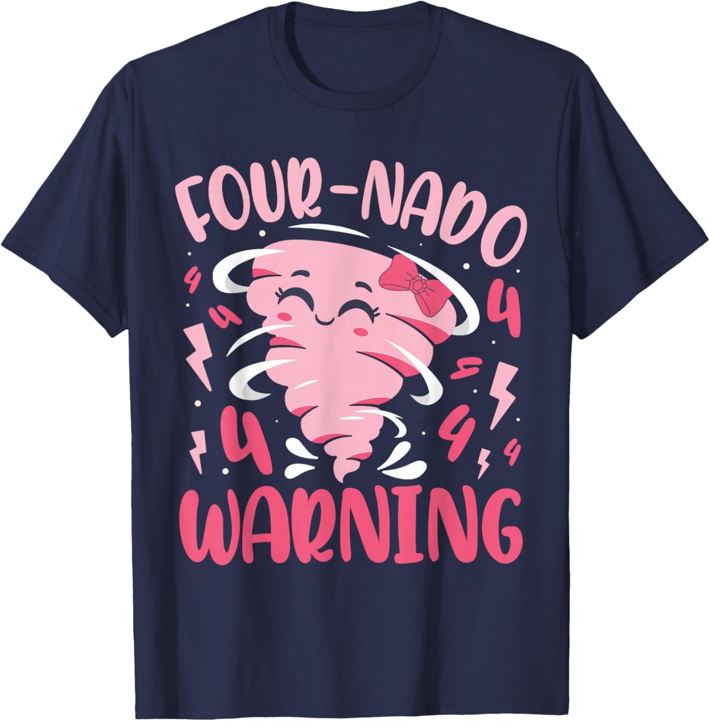 Kids Four Nado Warning 4th Birthday Tornado Birthday T-Shirt - T-Shirt | Navy