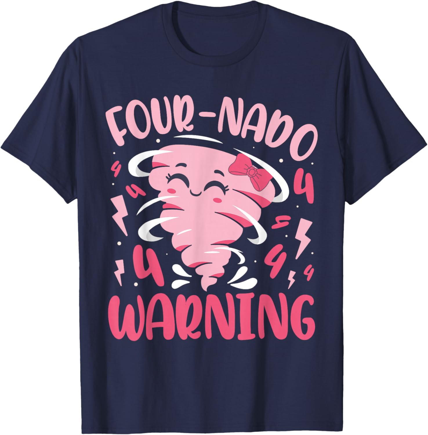 Kids Four Nado Warning 4th Birthday Tornado Birthday T-Shirt - T-Shirt | Navy