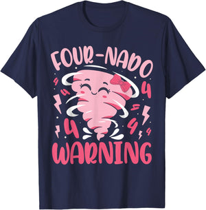 Kids Four Nado Warning 4th Birthday Tornado Birthday T-Shirt - T-Shirt | Navy