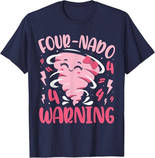 Kids Four Nado Warning 4th Birthday Tornado Birthday T-Shirt - T-Shirt | Navy