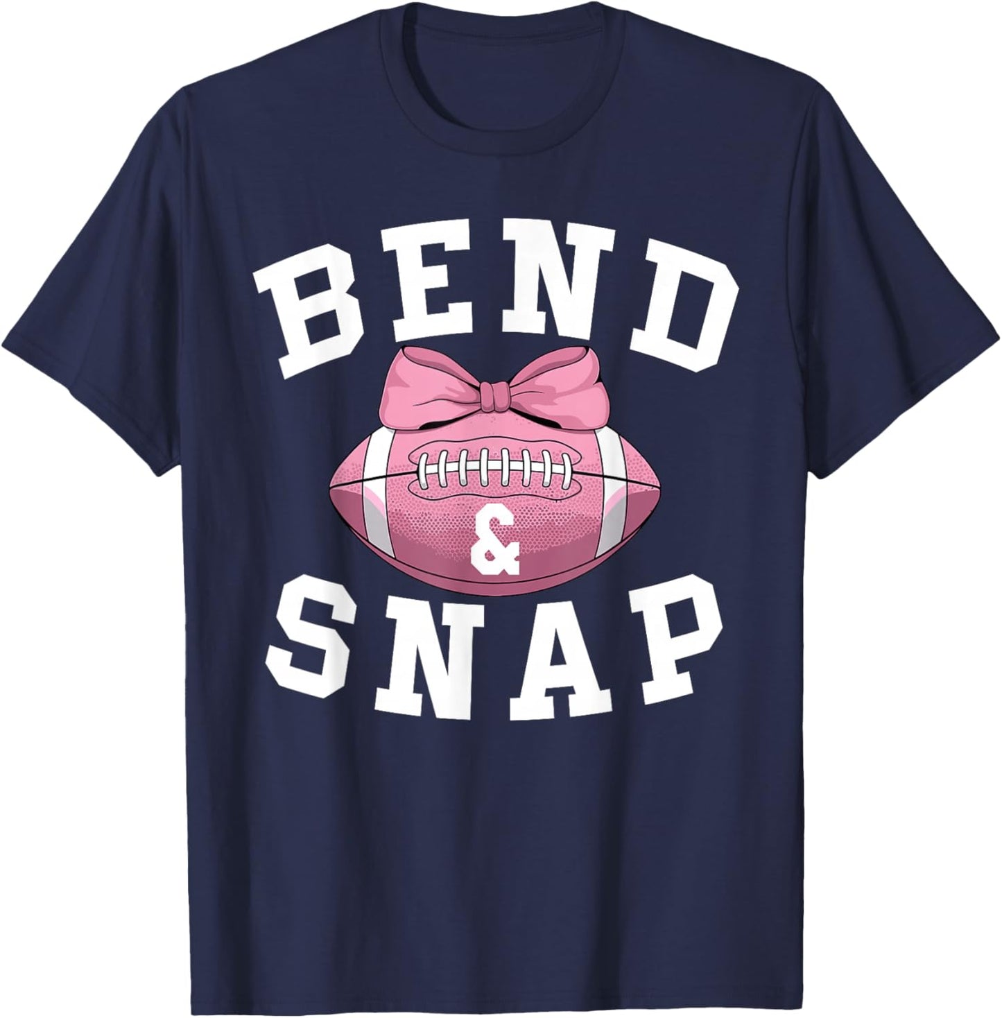 Bend and Snap Football Game Day Coquette Bow Pink Football T-Shirt - T-Shirt | Navy