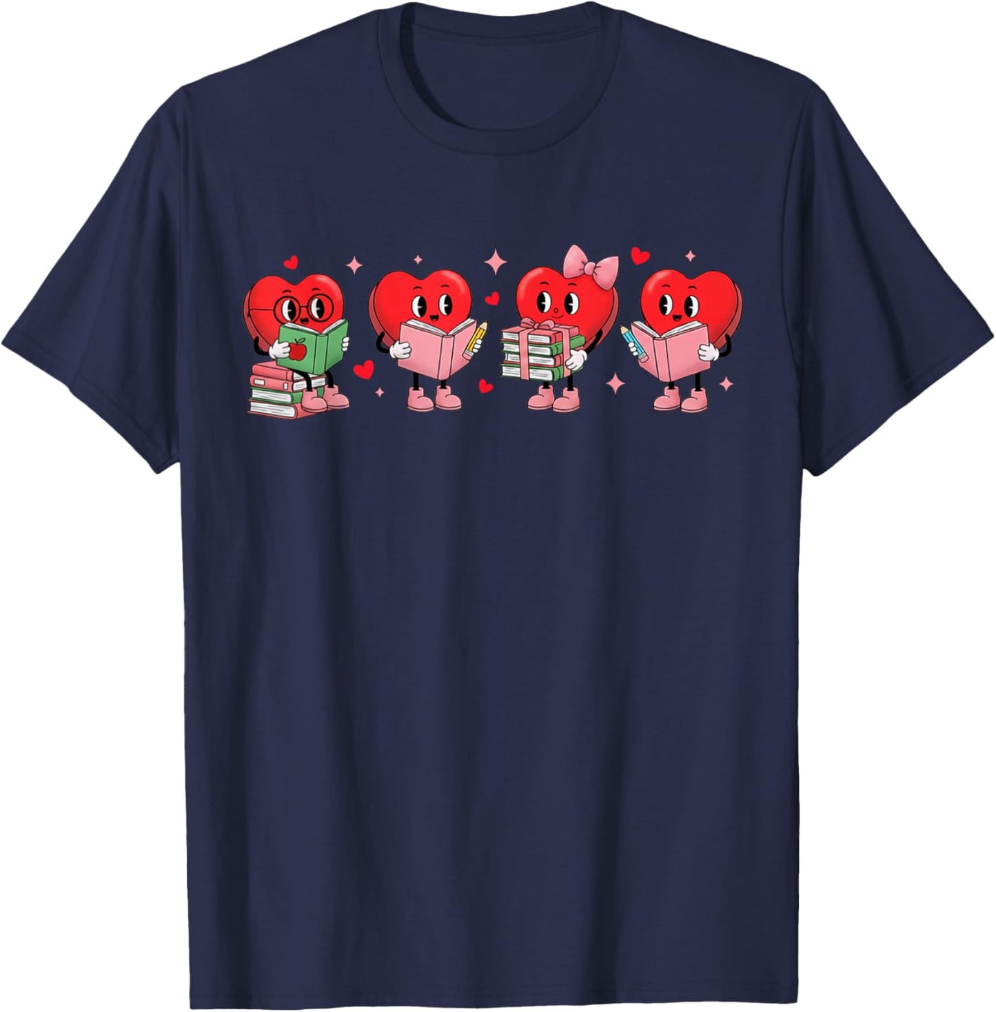Heart Reading Books Valentine Teacher Library Book Lover T-Shirt - T-Shirt | Navy