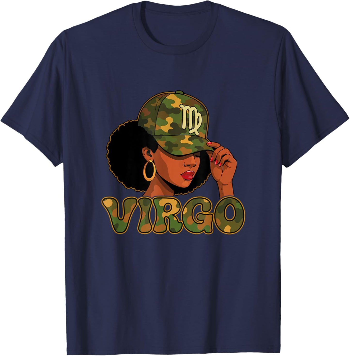 Virgo Queen Virgo Zodiac Sign Camo Afro Girl T-Shirt - T-Shirt | Navy