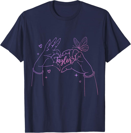 Girl Retro I Love Taylor First Name Personalized Groovy 80's T-Shirt - T-Shirt | Navy