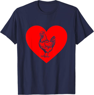 Valentines Day Chicken Farmers Funny Chicken Heart Couple T-Shirt - T-Shirt | Navy