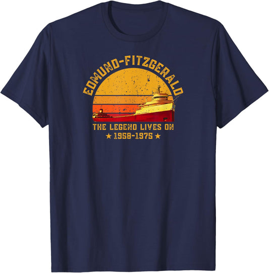 Edmund Fitzgerald Ship 1975 Anniversary Great Lakes Tribute T-Shirt - T-Shirt | Navy