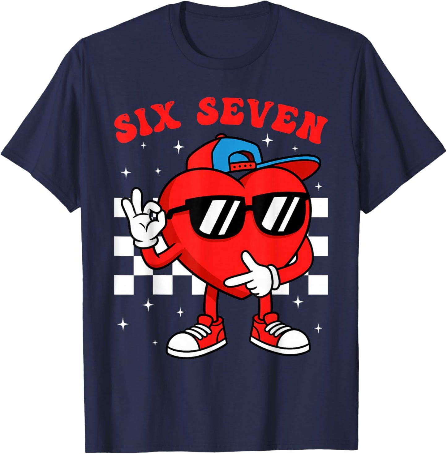 Groovy 6 7 Meme Heart Gen Alpha Six Seven 67 Valentine’s Day T-Shirt - T-Shirt | Navy