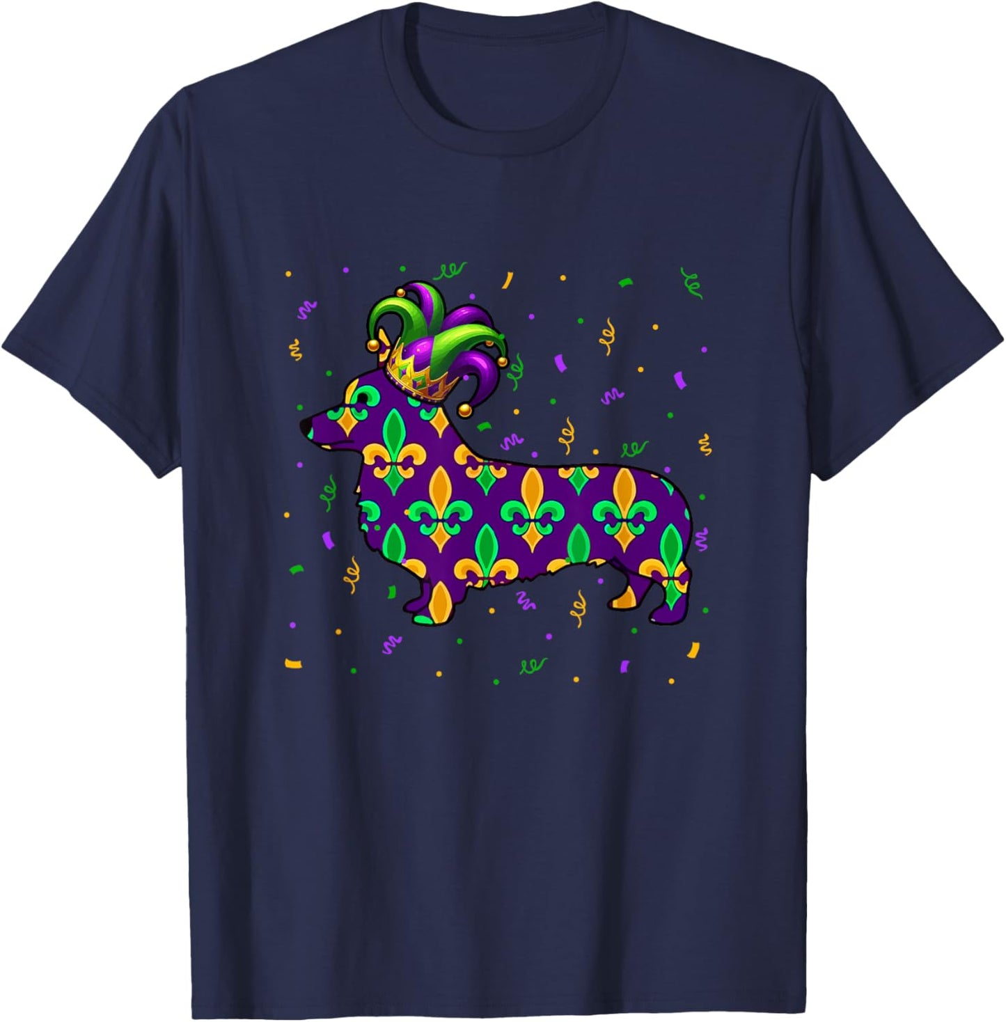 Mardi Gras Symbol Corgi Jester Hat Cute Shape Parades T-Shirt - T-Shirt | Navy