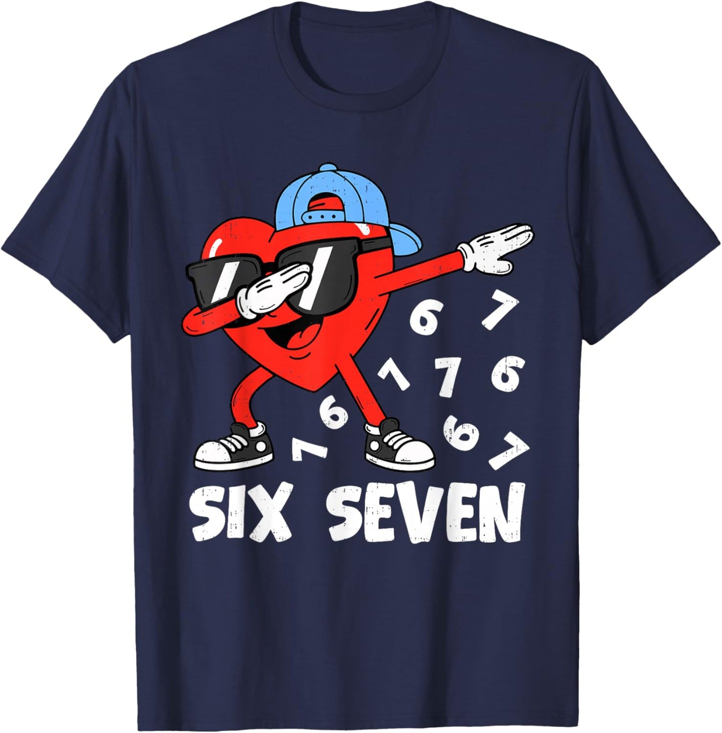 Dabbing Heart Six Seven 6 7 Meme Valentines Day Boys Kids T-Shirt - T-Shirt | Navy