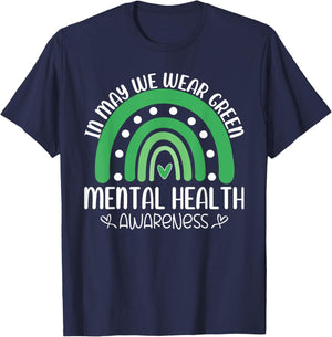 in May Wear Green Mental Health Awareness Support Message T-Shirt - T-Shirt | Navy