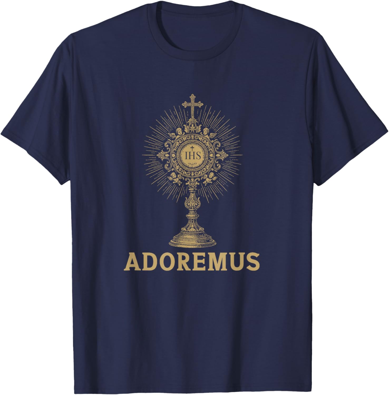 Adoremus Catholic Latin Mass Confirmation IHS Graphic T-Shirt - T-Shirt | Navy