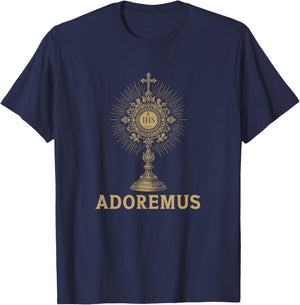 Adoremus Catholic Latin Mass Confirmation IHS Graphic T-Shirt - T-Shirt | Navy