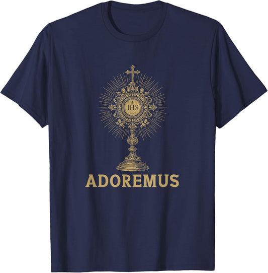 Adoremus Catholic Latin Mass Confirmation IHS Graphic T-Shirt - T-Shirt | Navy