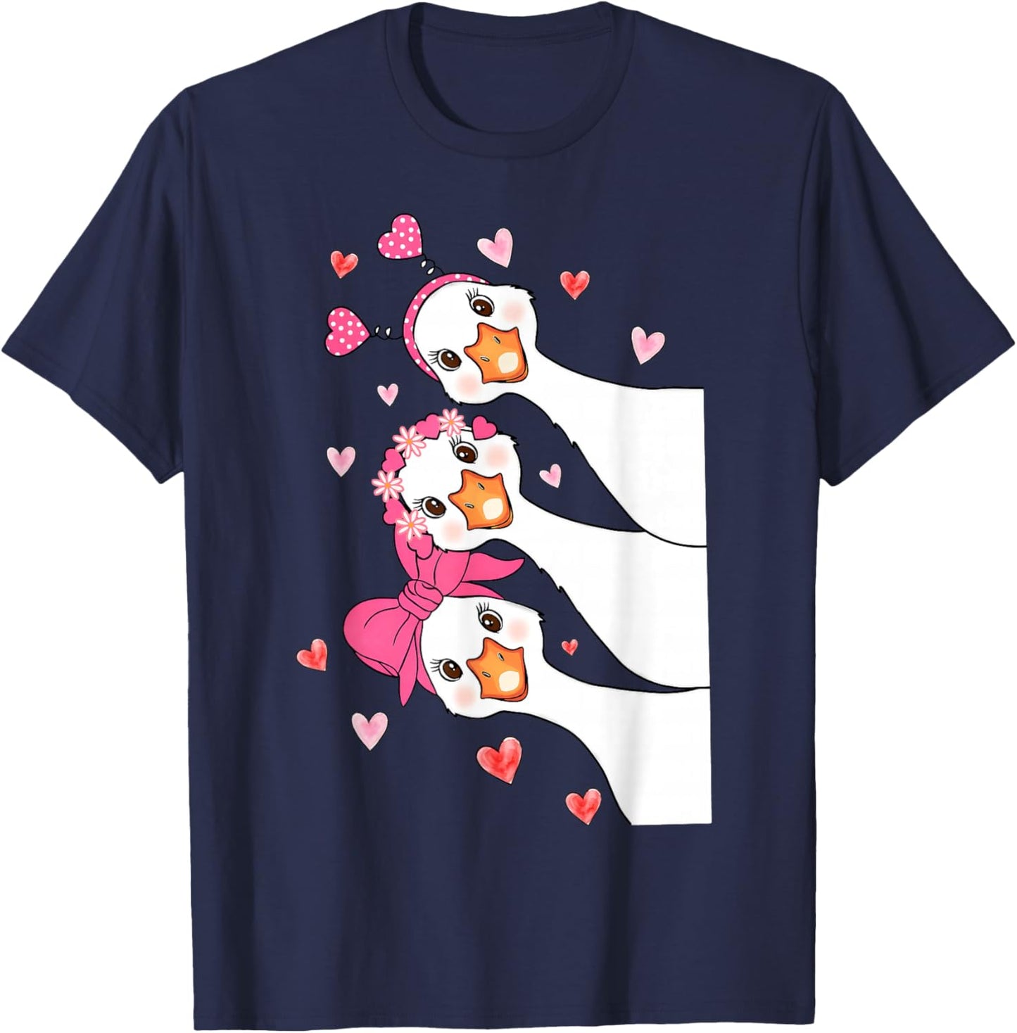 Funny Goose Happy Valentine Goose Cute Heart Lover T-Shirt - T-Shirt | Navy