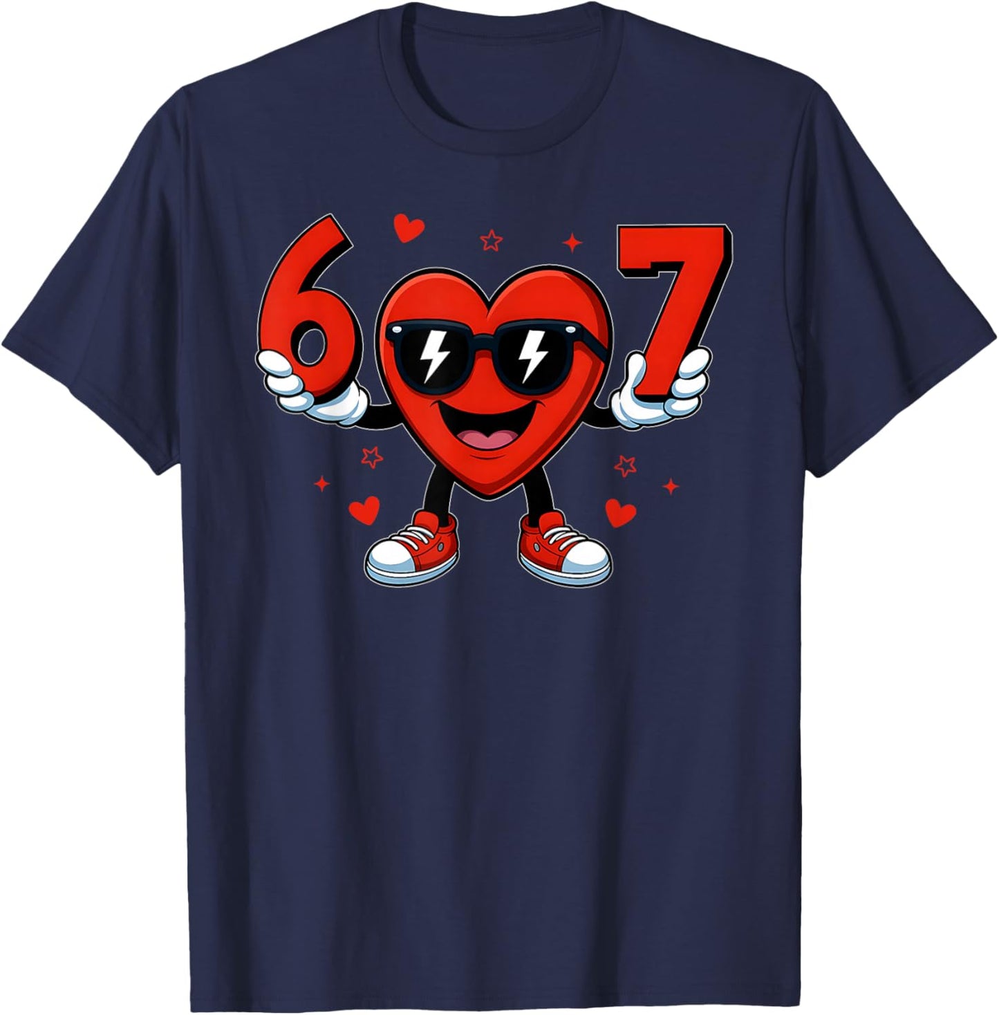Funny Six Seven 6 7 Valentines Day Boys Girls Kids 67 Meme T-Shirt - T-Shirt | Navy